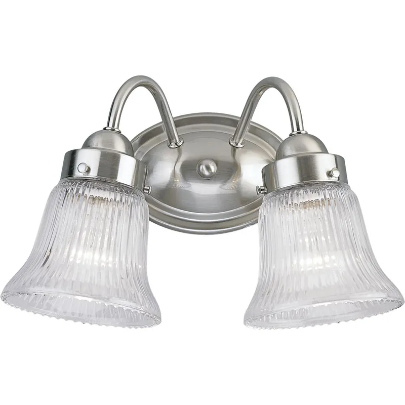 Progress P3288-09 Fluted Glass Collection Two-Light Brushed Nickel Clear Prismatic Glass Traditional Bath Vanity Light