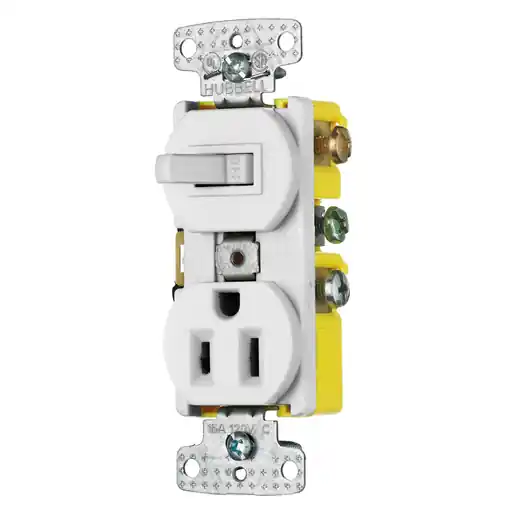 Hubbell RC108W 15 Amp 120/125 Volt 1-Pole Switch 2-Pole 3-Wire Receptacle White Combination Switch