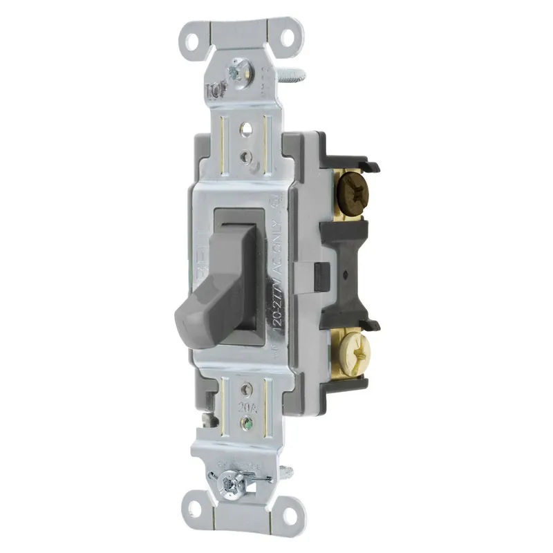 Hubbell Wiring Device - Kellems CSB420GY Toggle Switch, Commercial Grade, Four Way, 20A 120/277V AC, Back and Side Wired