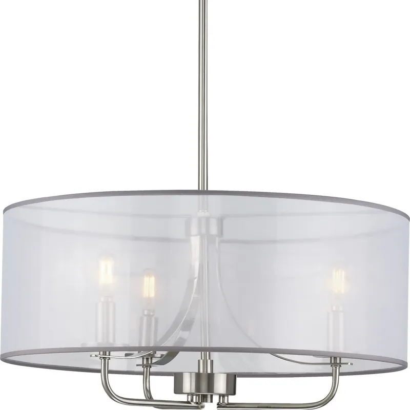Progress P500243-009 Riley Collection Three-Light Brushed Nickel Organza Shade