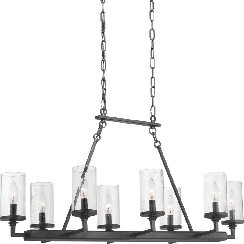 Progress P400180-143 Gresham Collection Eight-Light Graphite Clear Seeded Glass Farmhouse Chandelier