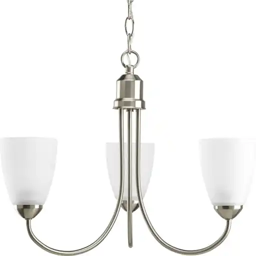Progress P4440-09 Gather Collection Three-Light Brushed Nickel Etched Glass Traditional Chandelier Light