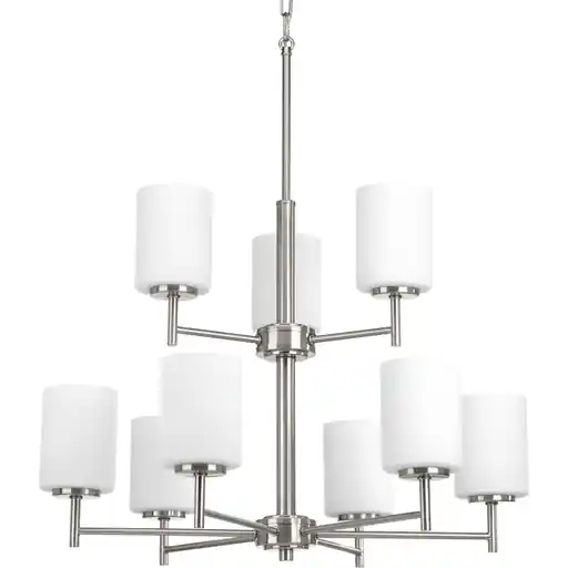 Progress P4726-09 Replay Collection Nine-Light Brushed Nickel Etched Glass Modern Chandelier Light