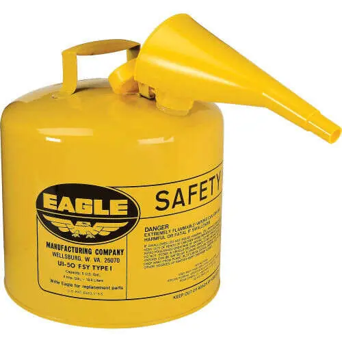 Eagle Manufacturing UI-50-FSY Type I Safety Can With F-15 Funnel - 5 gal - 12-1/2 in Dia x 13-1/2 in H - UI-50-FSY