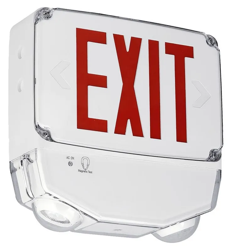 Compass CWC1RW HUB CWC1RW Single Face Red Exit Sign/LT FX Combo Wet Loc