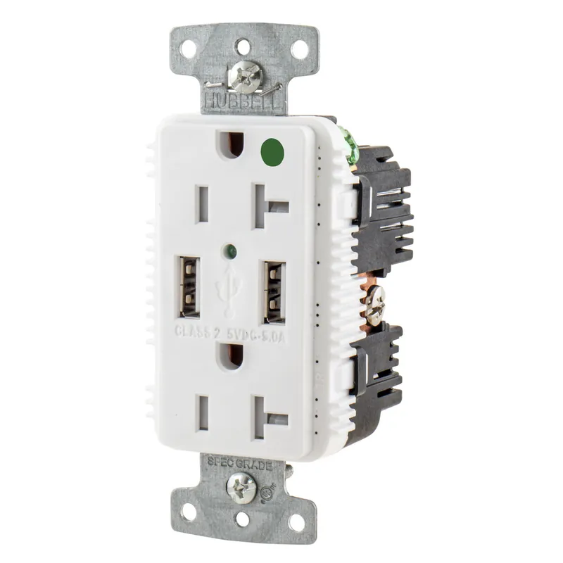 Hubbell Wiring Device - Kellems USB8300A5W USB Charger Duplex Receptacle 20A 125V 2-Pole 3-Wire Grounding