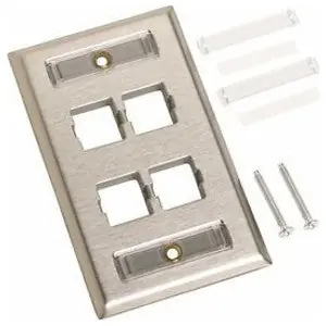 CommScope Systimax 760072207 Four Port Single Gang Stainless Steel Faceplate with Label