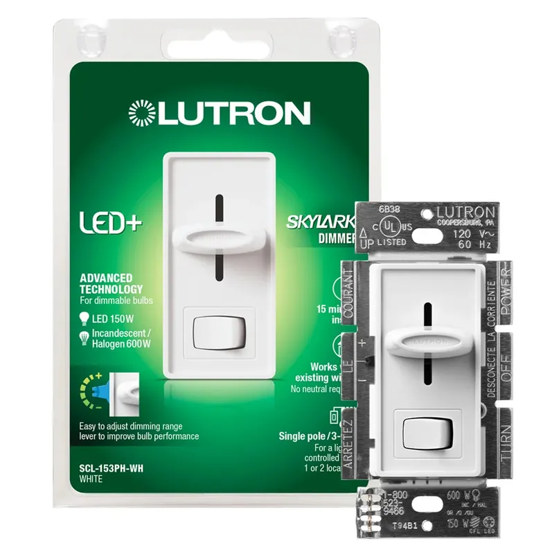 Lutron SCL-153PH-WH 600 W 120 Volt White 1-Pole/3-Way Incandescent/Halogen Dimmer