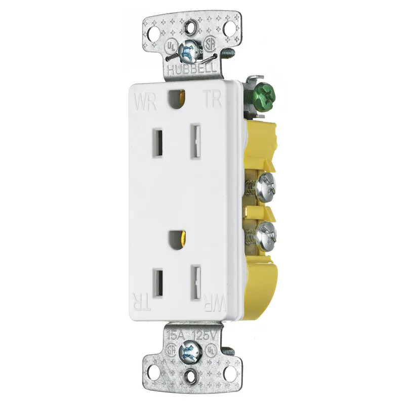Hubbell Wiring Device - Kellems RRD15SWWRTR TradeSelect Straight Blade Devices Residential Grade Receptacles Weather and Tamper Resistant Decorator Duplex Self Grounding 15A 125V 2-Pole 3-Wire Grounding 5-15R