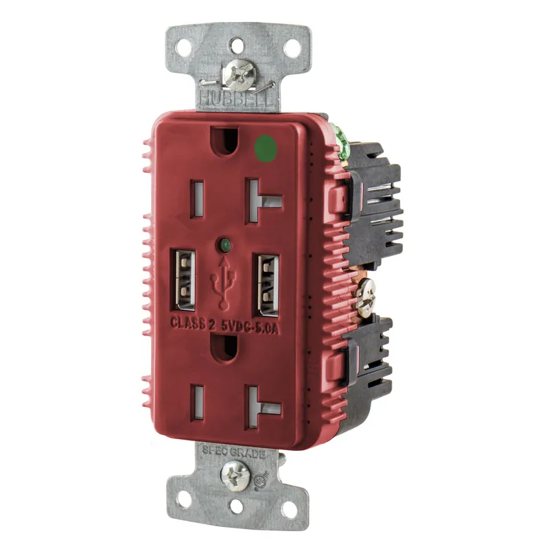 Hubbell Wiring Device - Kellems USB8300A5R USB Charger Duplex Receptacle 20A 125V 2-Pole 3-Wire Grounding
