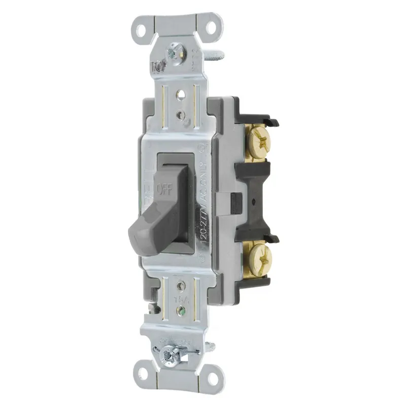 Hubbell CS115GY Switches and Lighting Controls Toggle Switch Commercial Grade Single Pole 15A 120/277V AC Side Wired Replacement MPN