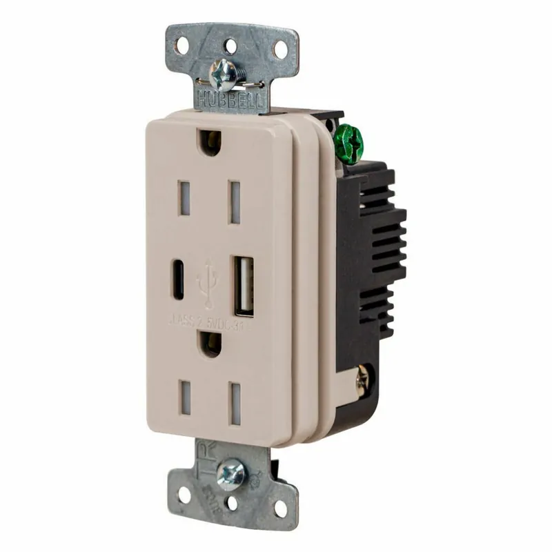 Hubbell Wiring Device - Kellems USB15ACLA USB Charger Duplex Receptacle 15A 125V 2-Pole 3-Wire Grounding