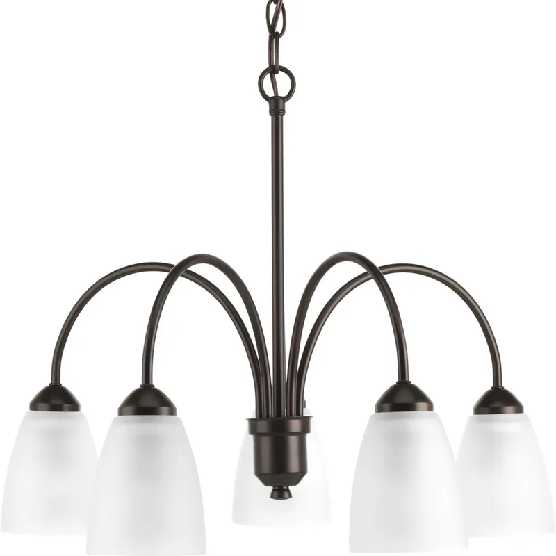 Progress P4735-20 Gather Collection Five-Light Antique Bronze Etched Glass Traditional Chandelier Light