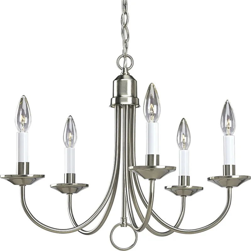 Progress P4008-09 Five-Light Brushed Nickel White Candles Traditional Chandelier Light