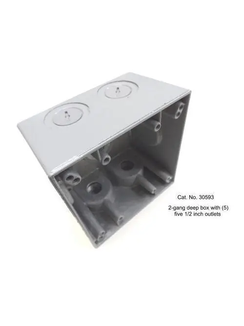 Mulberry 30593 2-Gang Weatherproof Deep Box Detachable Lugs (5) 1/2 Hubs