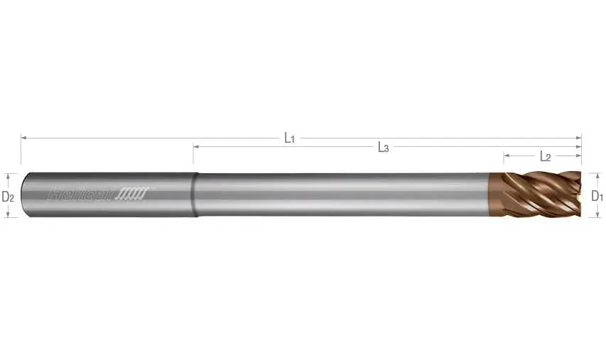Helical 86807 Center Cut Square End Mill, 1/4 in Dia Cutter, 3/8 in Length of Cut, (5) Flutes, 1/4 in Dia Shank, 4 in OAL, TPLUS
