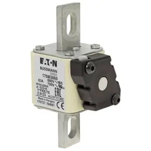 Bussmann (Eaton) 170M3660 Series High Speed Square Body Fuse 700V (UL) 690V (IEC) 63A 200 kAIC Top Fuse Status Indicator Class aR