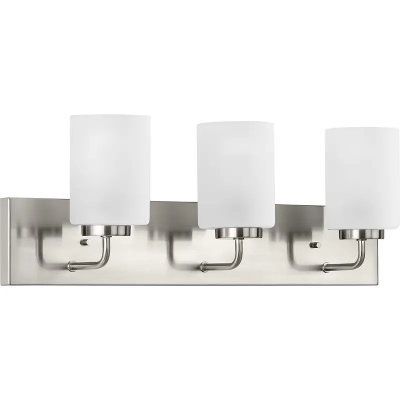 Progress P300329-009 Merry Collection Three-Light Brushed Nickel and Etched Glass Transitional Style Bath Vanity Wall Light