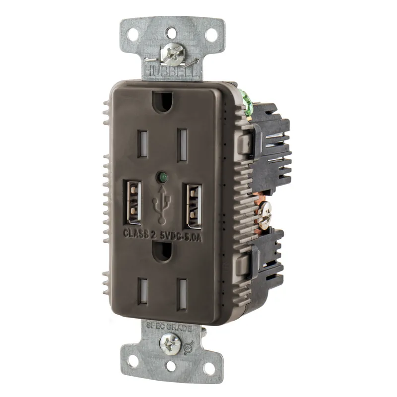 Hubbell Wiring Device - Kellems USB15A5 USB Charger Duplex Receptacle 15A 125V 2-Pole 3-Wire Grounding 5-15R