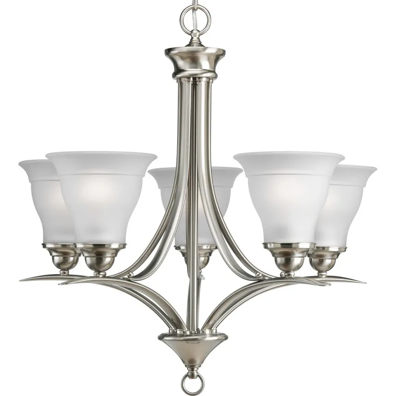 Progress P4328-09 Trinity Collection Five-Light Brushed Nickel Etched Glass Traditional Chandelier Light