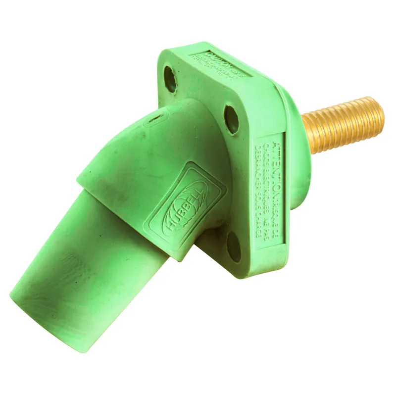 Hubbell Wiring Device - Kellems HBLFRASGN Single Pole Products, 300/400A Series, Receptacle, Angled, Threaded Stud, Green