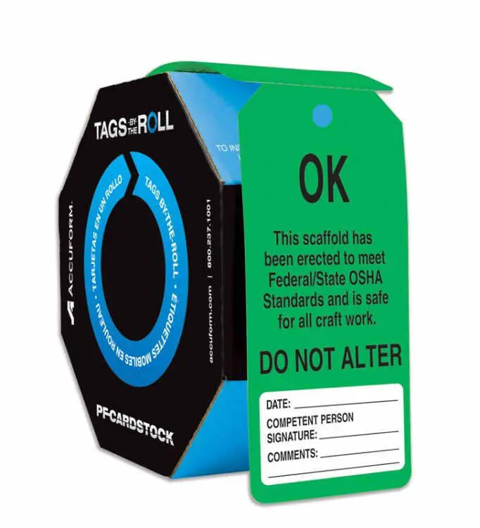 Accuform TAR112 Safety Tags By-The-Roll: THIS SCAFFOLD MEETS OSHA SPECS - 100/Roll