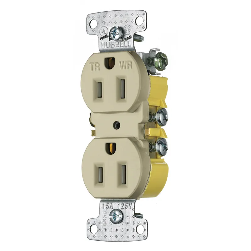 Hubbell RR15SIWRTR 15 Amp 125 Volt 2-Pole 3-Wire NEMA 5-15R Ivory Duplex Receptacle