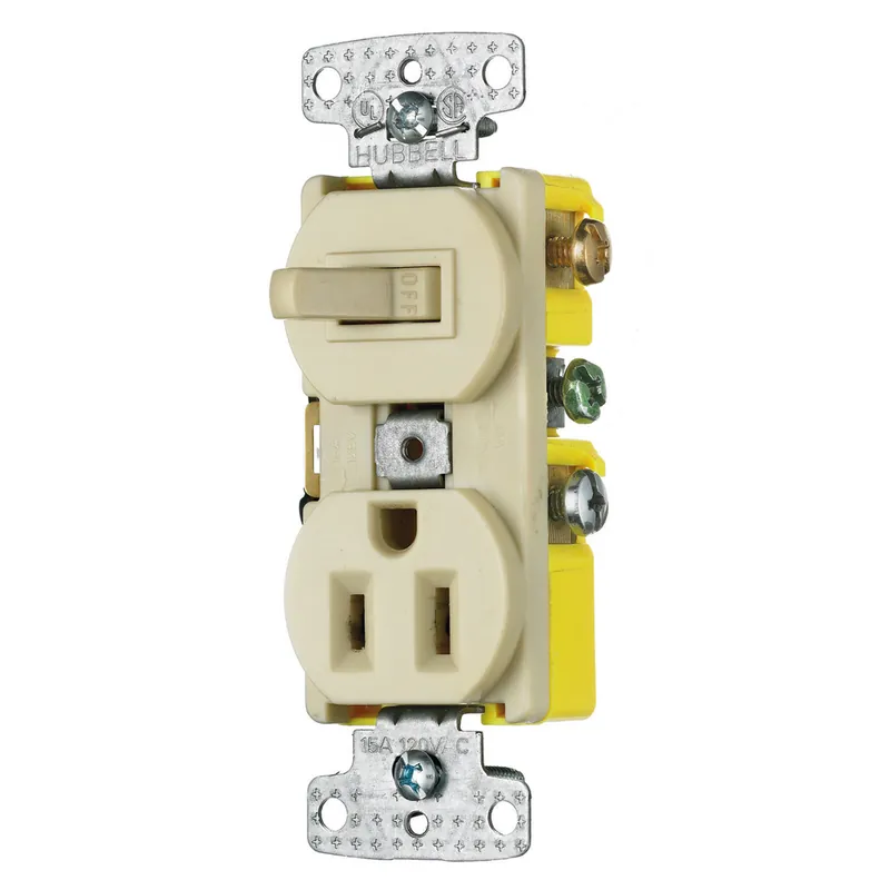 Hubbell RC108I Combination Switch 15 Amp 120 Volt Standard Size Replacement MPN