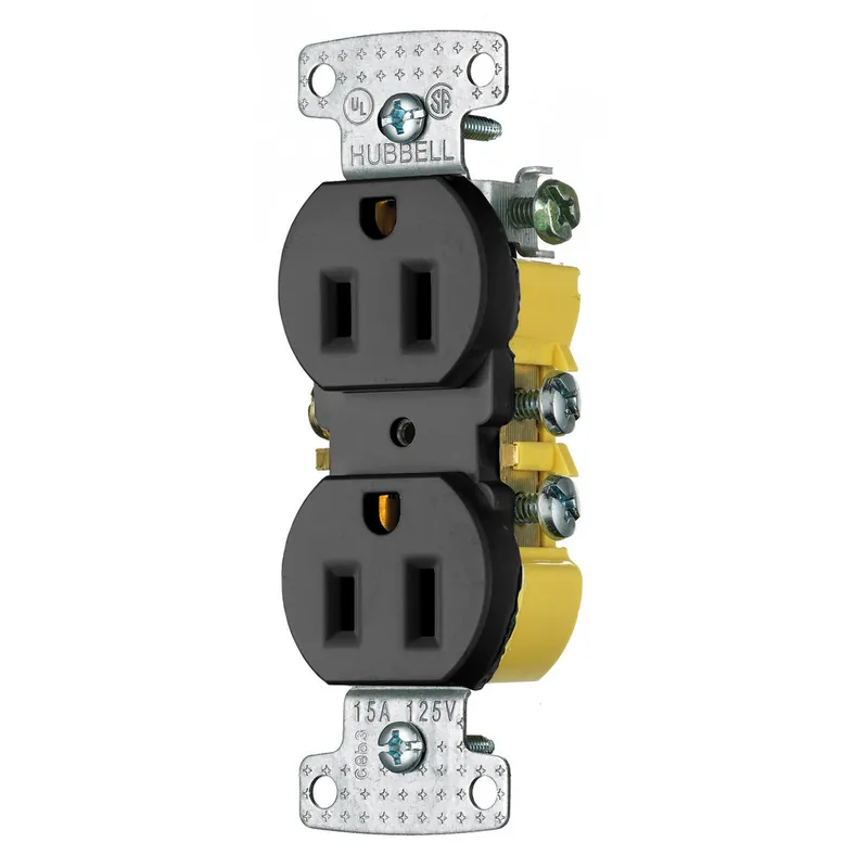 Hubbell RR15BK 15 Amp 125 Volt 2-Pole 3-Wire NEMA 5-15R Black Duplex Receptacle