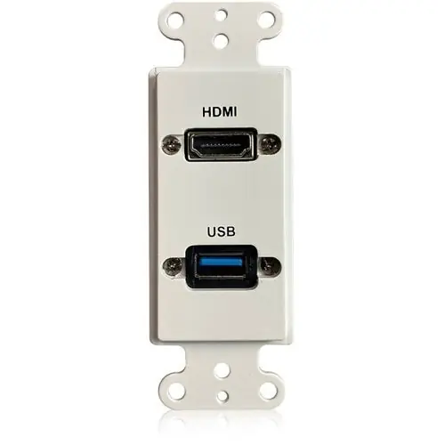 Comprehensive WPD-HD-U3A-AW Single Gang Pass-Through Decorative Wall Plate with HDMI Female Port and USB 3.0 Type-A Female Pigtail