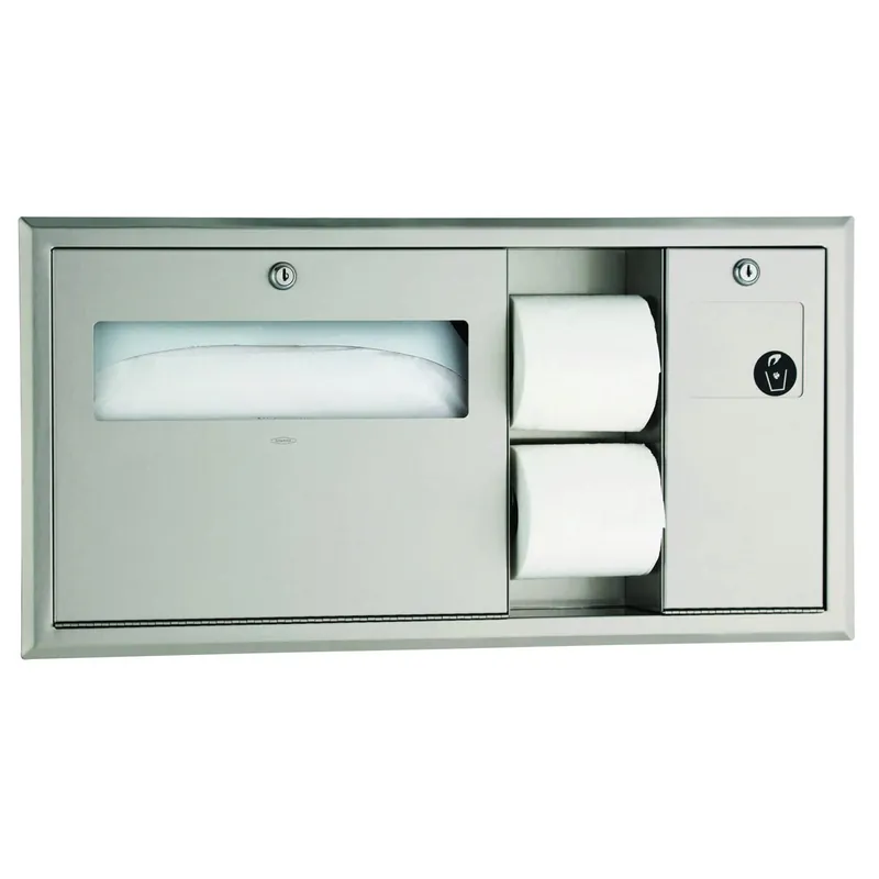 BOBRICK 30929 Surface-Mounted Toilet Tissue, Seat Cover Dispenser, and Waste Disposal