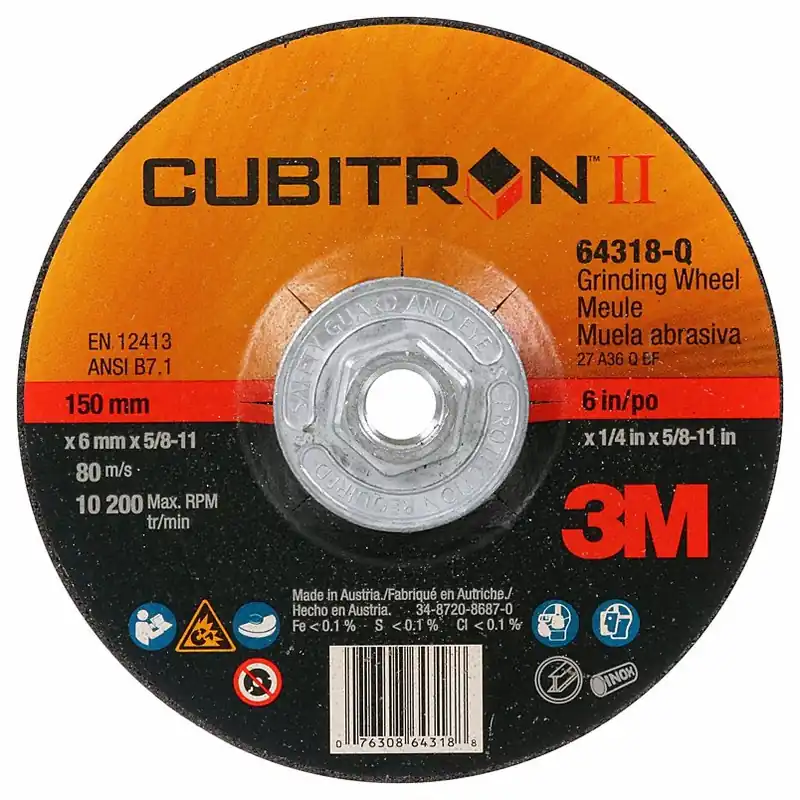 3M 7100244820 CUBITRON II Depressed Center Grinding Wheel Type 27 6 x 1/4 x 5/8-11