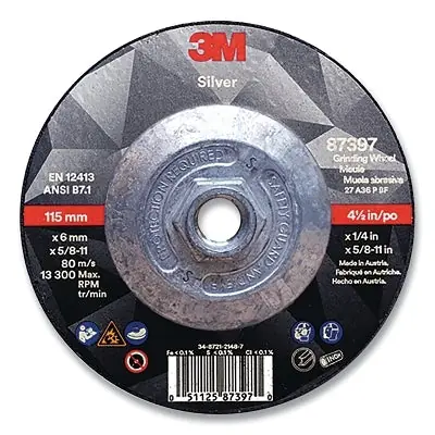 3M 7010362237 Silver Depressed Center Grinding Wheel, 4-1/2 in Dia, 36 Grit