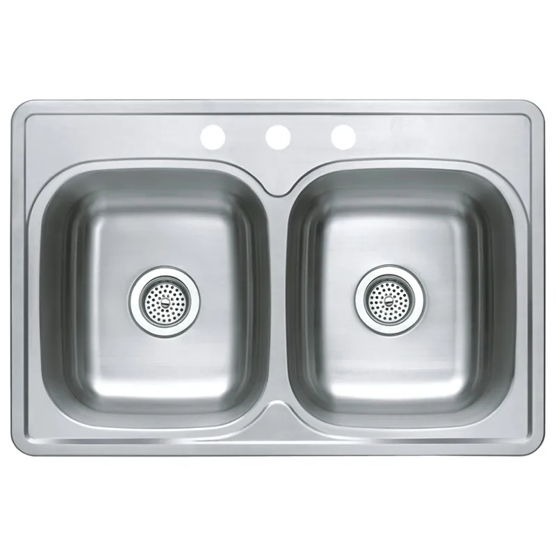 COMPASS 712-6306 Stainless Steel 33 x 22 50/50 Double Bowl Top-Mount Sink