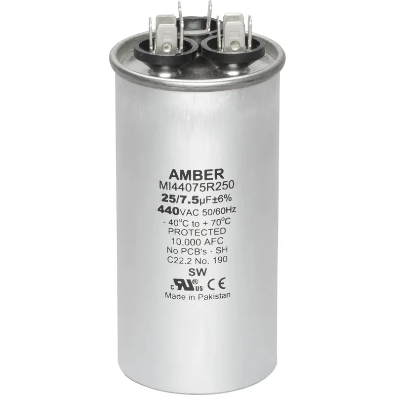 DiversiTech 4JR7525 Motor Run Capacitor 440 VAC Round 25+7.5µF